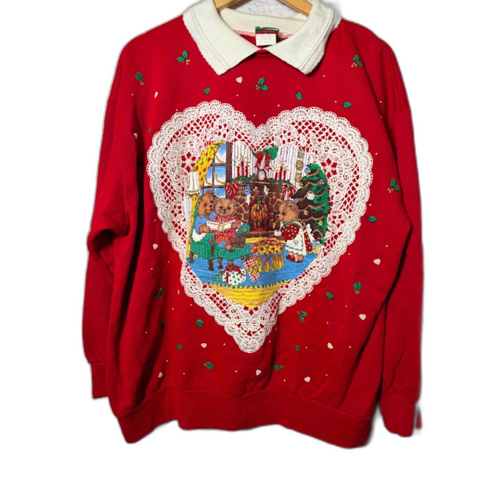 VTG Nutcracker Plus Size Sweater 1x Christmas Holiday Sweatshirt Bears Grandma